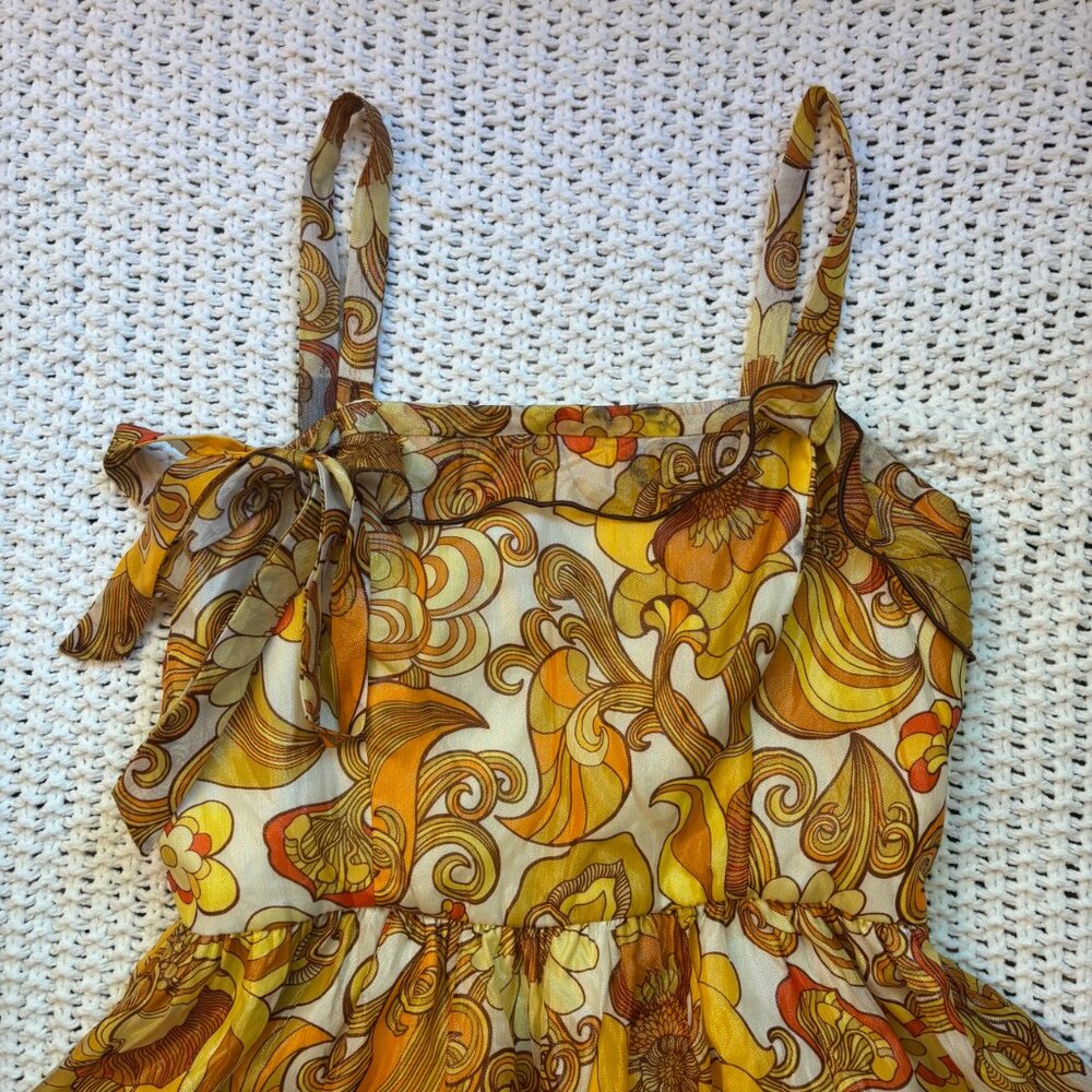 Anna Sui Silk Cocktail Dress, Gold, Size 4 💛 Two-Way Strapless or Babydoll - Picture 4 of 13